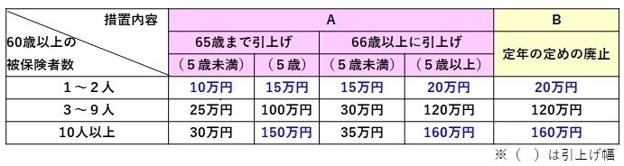 （A．65歳以上への定年引上げ）（B．定年の定めの廃止）