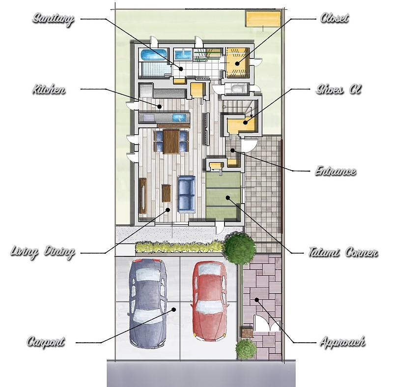 おしゃれな畳コーナーのある新築注文住宅間取りの家