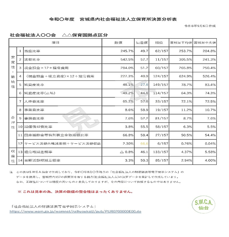 保育園決算分析表見本