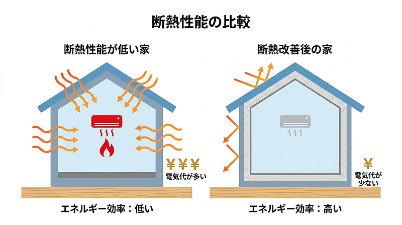 断熱ありなし比較イラスト 断熱ありなし比較イラスト