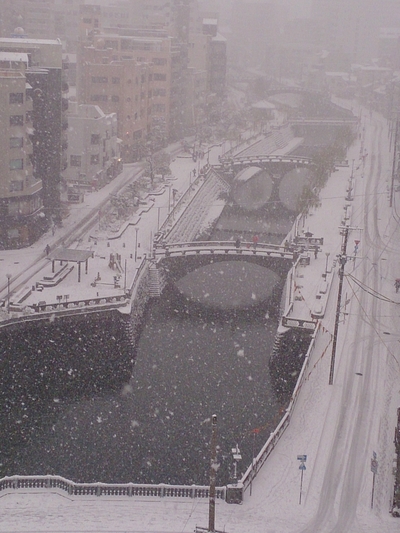 雪景色の眼鏡橋・袋橋