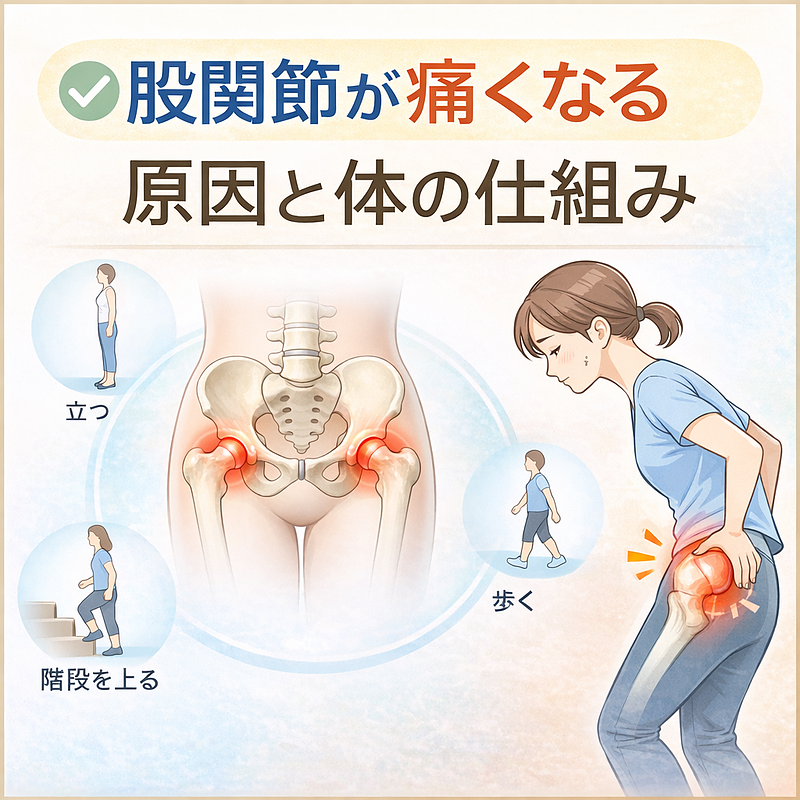 股関節が痛くなる原因と仕組みの図解。