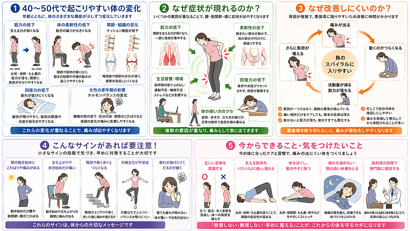 「なぜ40～50代から痛みが増えるのか？」の内容をまとめた図解