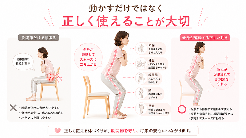 変形性股関節症では、股関節の変形だけでなく、日常生活の中でどちらの足に体重が偏っているかも大切なポイントです。片側に荷重が集中すると、股関節への負担が増え、痛みや違和感につながりやすくなります。 変形性股関節症では、股関節の変形だけでなく、日常生活の中でどちらの足に体重が偏っているかも大切なポイントです。片側に荷重が集中すると、股関節への負担が増え、痛みや違和感につながりやすくなります。
