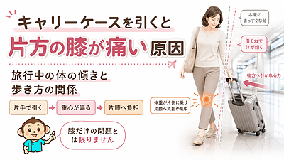 キャリーケースを引くと片方の膝が痛い原因｜旅行中の体の傾きと歩き方の関係