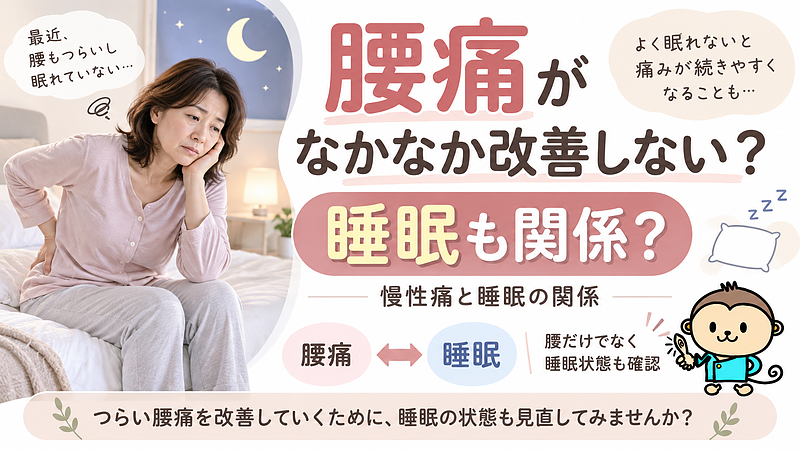 治療や整体を続けても腰痛が安定しない時は、腰の状態だけでなく、普段の睡眠状態も見直してみることが大切です。 治療や整体を続けても腰痛が安定しない時は、腰の状態だけでなく、普段の睡眠状態も見直してみることが大切です。