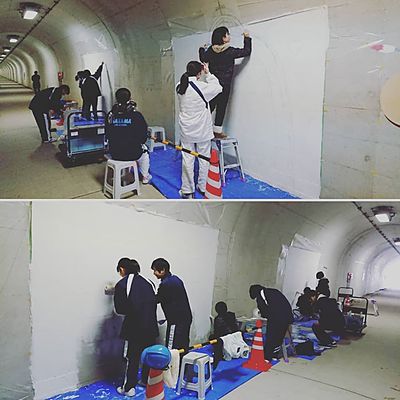 空間ペインター壁画制作：恋叶トンネル、真玉中学校1