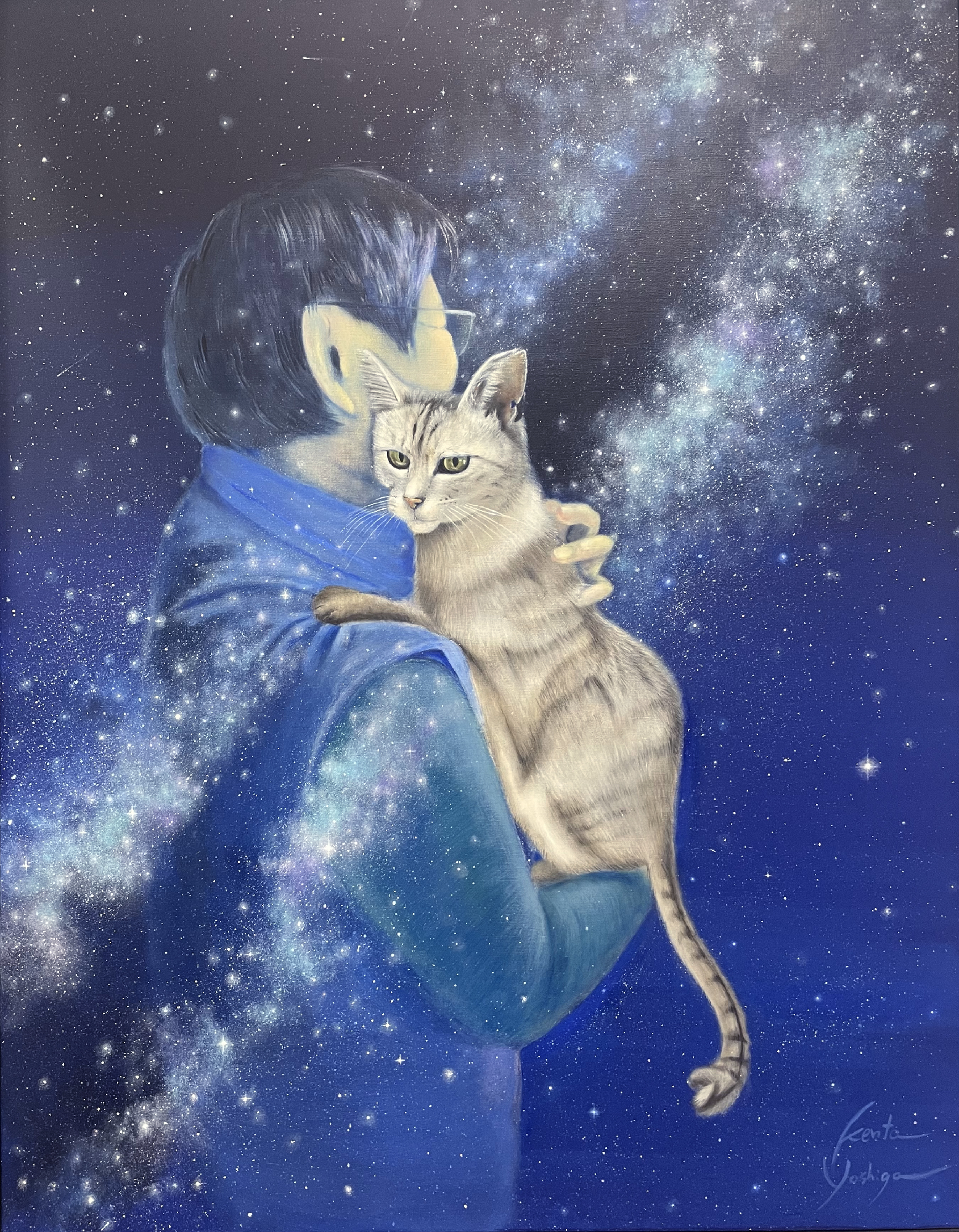 星空と愛猫とお客様をイメージして制作F50号