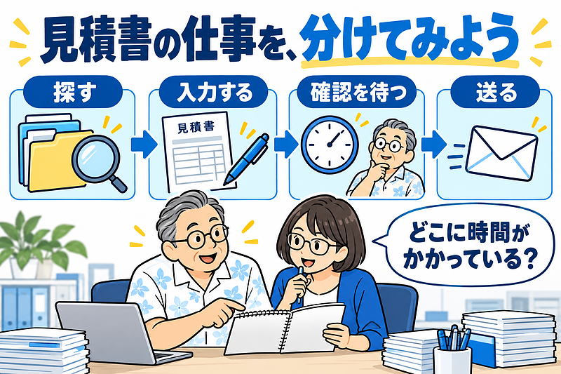 見積書の仕事を探す・入力する・確認を待つ・送るに分ける