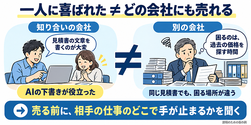 一人に喜ばれた商品がどの会社にも売れるとは限らない：見積書業務の仮の例