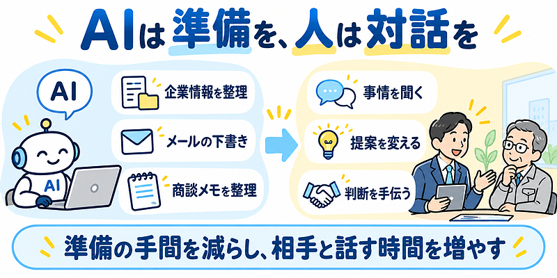 AIが営業の準備を助け、人が対話と提案を担う役割分担