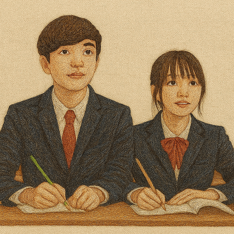 刺繍画像　男女二人生徒