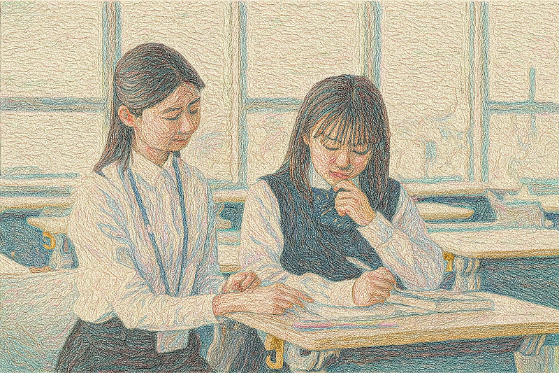 刺繍画像　先生と生徒