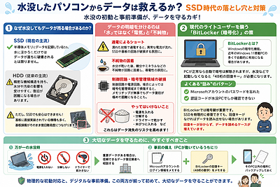 水没したパソコンのSSD・HDDからデータは救える？復旧の可能性とBitLockerの罠