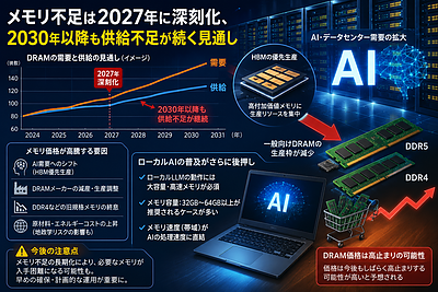 メモリ不足は2027年に深刻化、2030年以降も供給不足が続く見通し