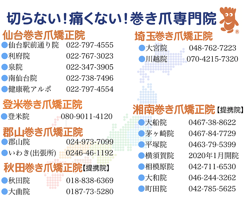 切らない！痛くない！巻き爪専門院グループ地図