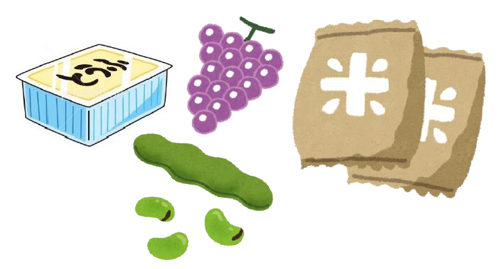 豆腐・米・そら豆・ぶどう