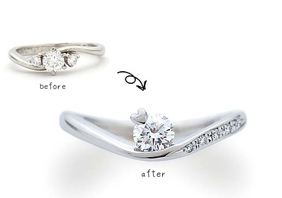 ダイヤモンド婚約指輪をV字型デザインにリフォーム