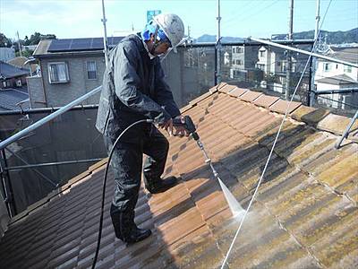 鍋田邸①屋根高圧洗浄