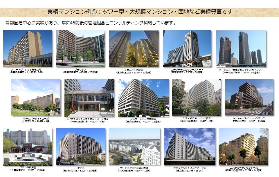 タワーや大規模マンション・団地の実績例です。