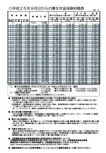 厚生年金保険料率　保険料額表　平成25年