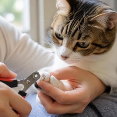 爪切りを猫の爪に近づける 爪切りを猫の爪に近づける