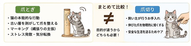 爪とぎと爪切りの違い