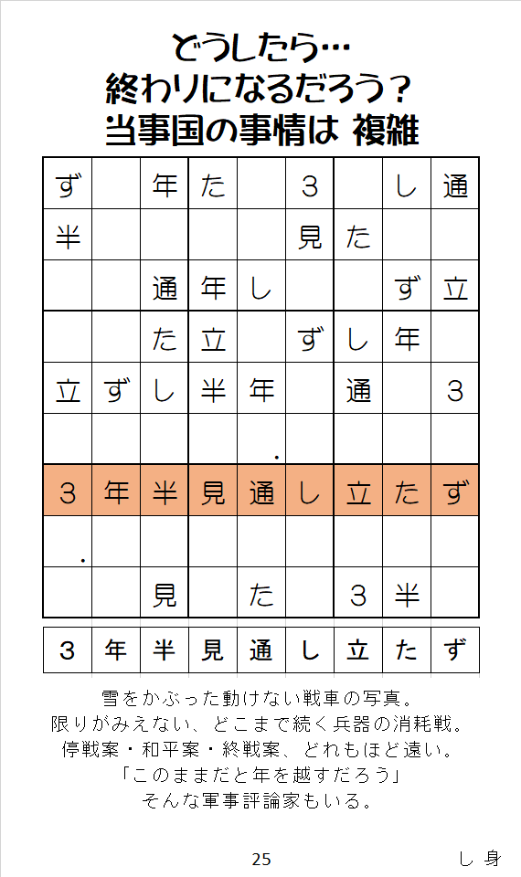 簡単には終わりそうもない。ずいぶん長くなった戦争