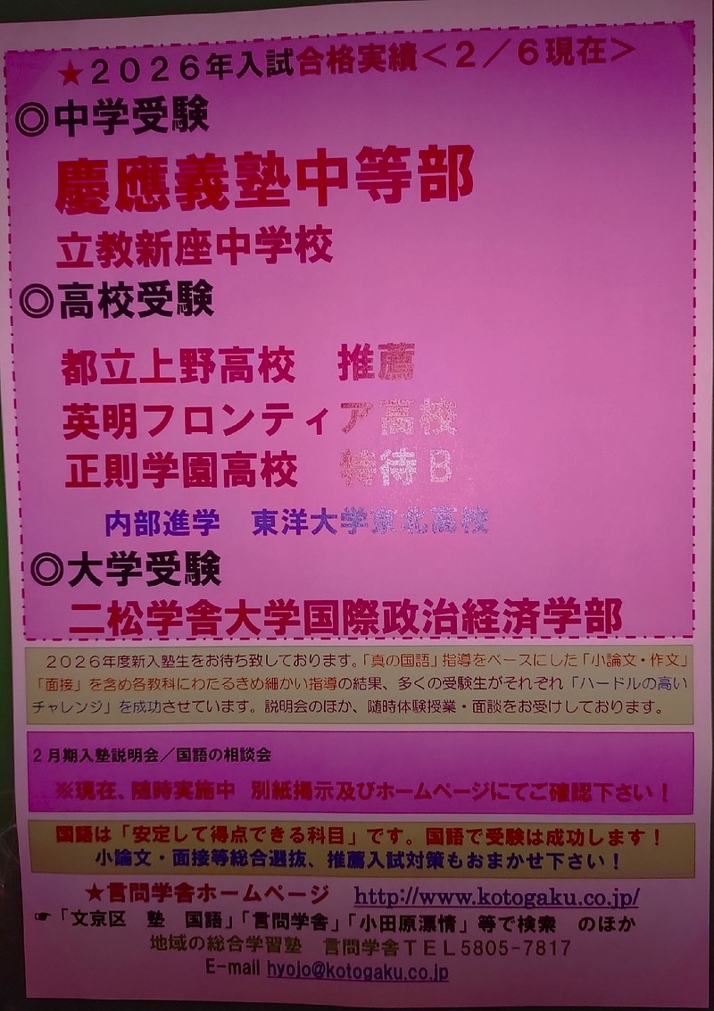 中等部合格実績