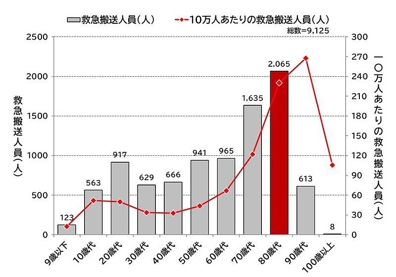 年代別救急搬送人員 年代別救急搬送人員